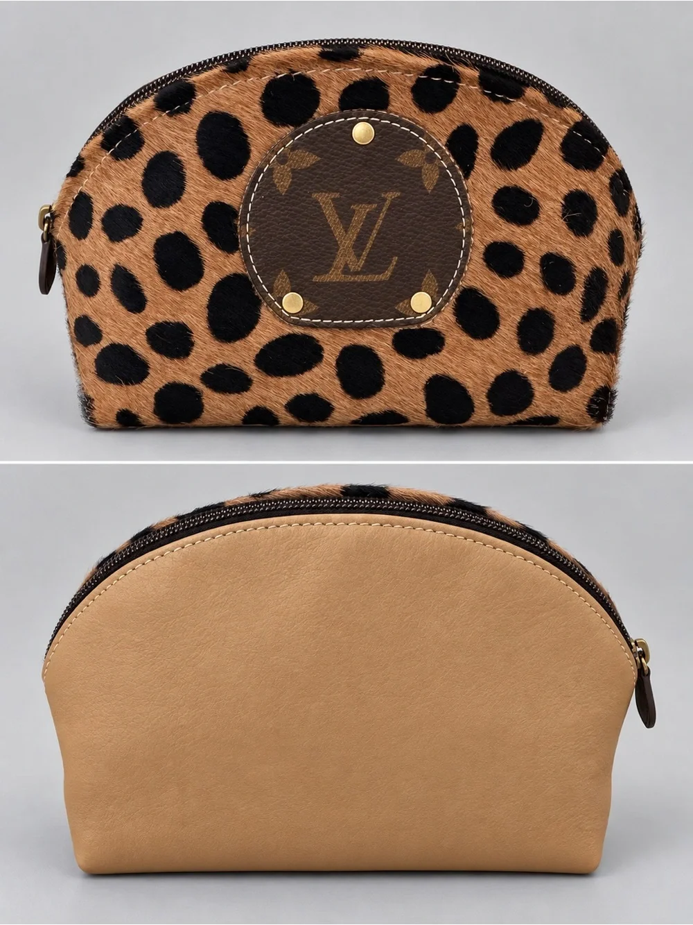 Cow High Brown Cowhide Animal Print Makeup Cosmetic Bag Zipper Pouch Western